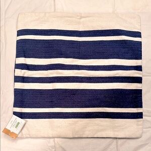 Pottery Barn navy blue and white Luxembourg stripe pillow cover